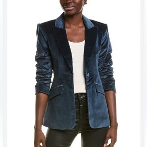 Cinq À Sept Chenille Velvet Scrunched Cheyenne Blazer Peacock Blue ZJ5486919Z 0